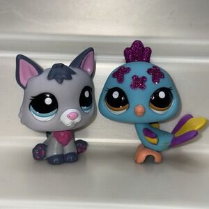 Littlest Pet Shop LPS German Shepherd & Glitter Peacock Pet‎ Pair 2482 2483